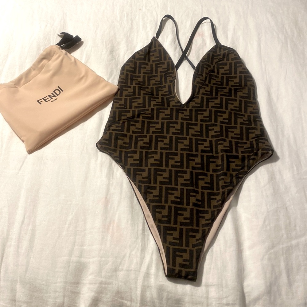 Fendi Black and Brown Monogram Swimsuit